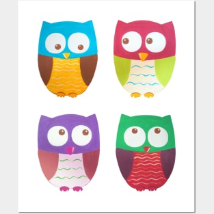 Two colorful owls. Posters and Art